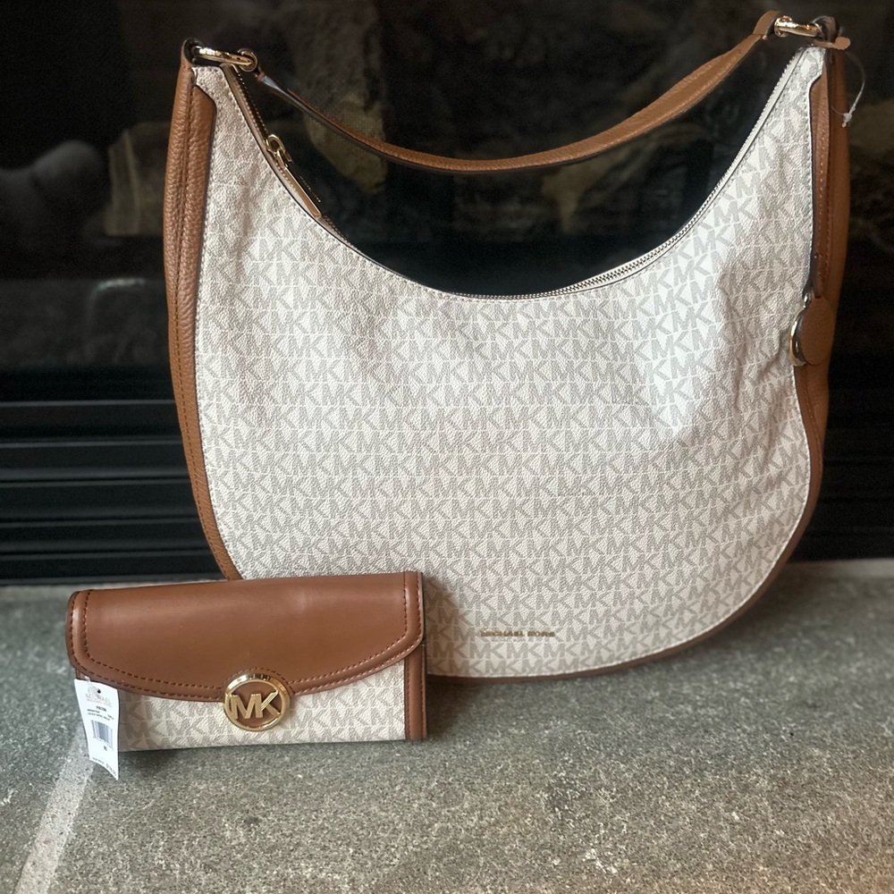 Michael Kors Tan and Cream Hobo Bag with Wallet